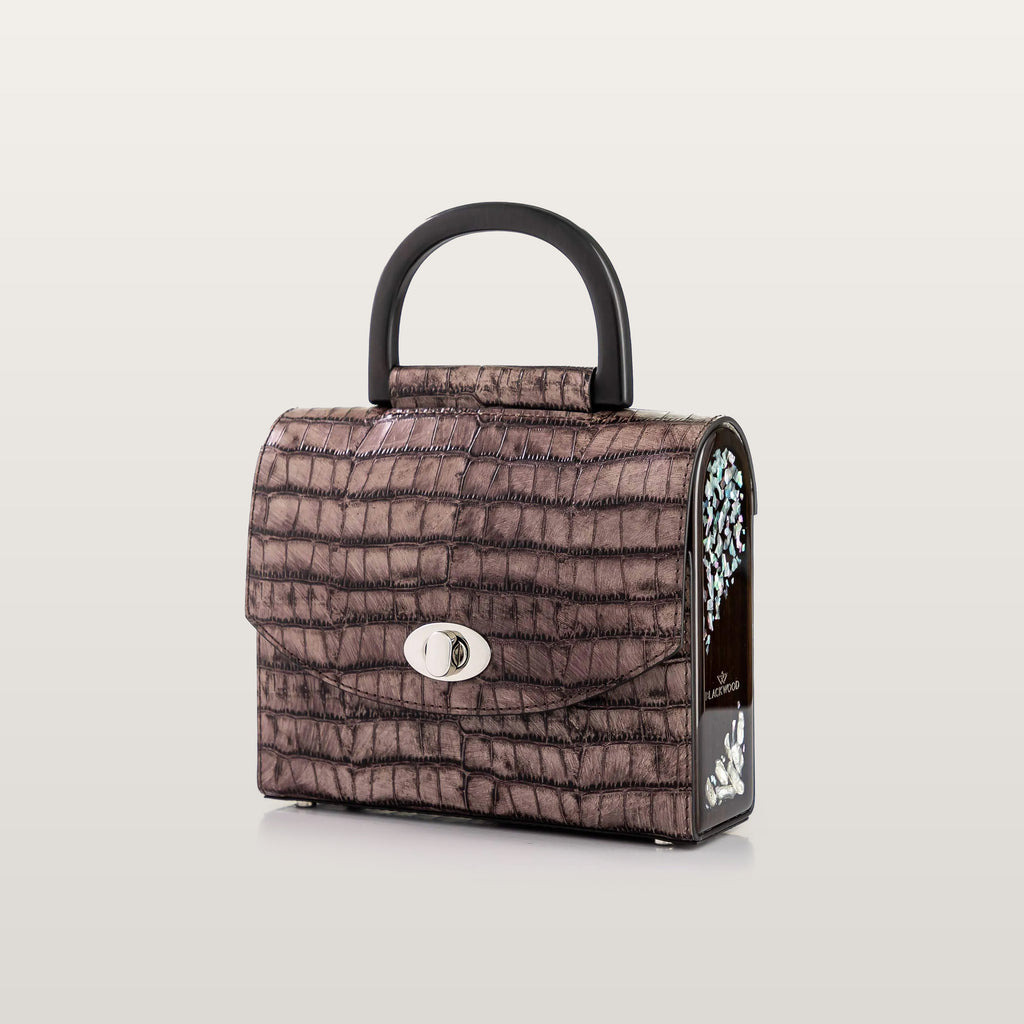 BLACKWOOD Aurora Black Pearl حقيبة – Croco Leather Top Handle Bag – Luxury Evening Style, Worldwide Shipping