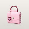 BLACKWOOD Aurora Purple Heart Shiny Rose pink leather handbag with wooden side detail, front view