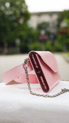 BLACKWOOD Essence Shiny Rose pink leather crossbody phone bag styled outdoors
