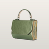 Fjord Mavka olive green leather handbag with solid ash wood and straw marquetry by BLACKWOOD x RUDA Studio