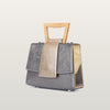 Sandy Povitrulia leather handbag with solid ash wood and golden straw marquetry by BLACKWOOD x RUDA Studio