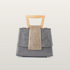 Front view of Sandy Povitrulia handbag in metallic grey Italian leather with champagne gold flap accent