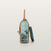 Side view of Aurora Vodianytsia bag showcasing wave-inspired rye straw marquetry sealed under clear resin