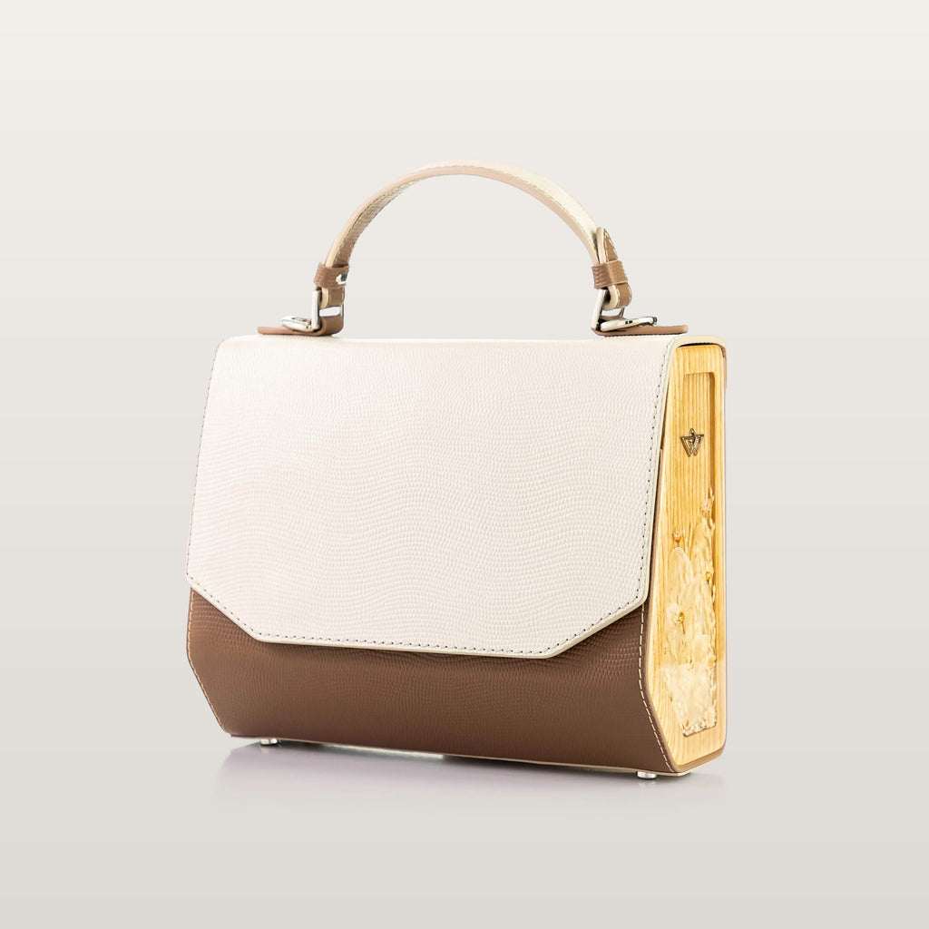 Fjord Beige/Cappuccino Saffiano - Blackwood Atelier - Wood and Leather Shoulder Bag for Women