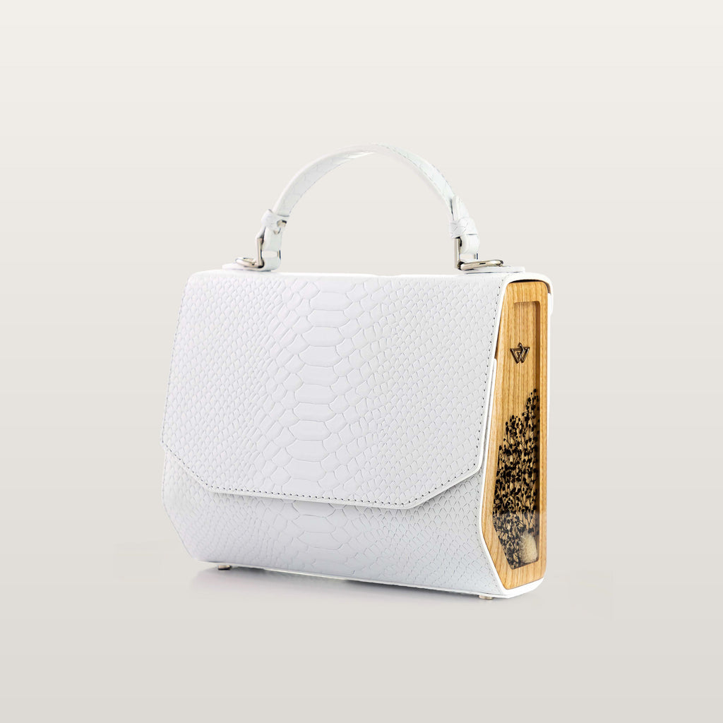 White handbag with wooden handle - BLACKWOOD