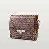 BLACKWOOD Gloria Brown Croco leather handbag with wooden side panels, front view