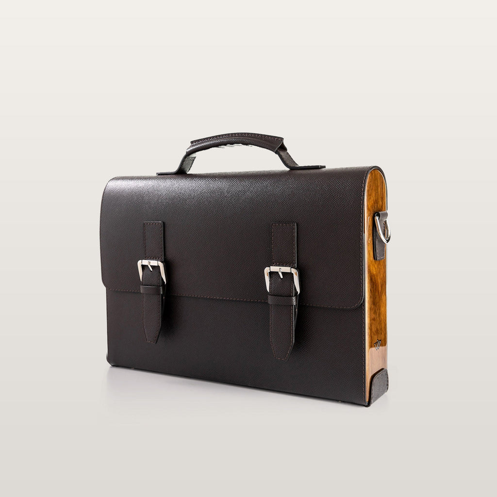 Front view of BLACKWOOD Thunder Brown Epsom leather shoulder bag