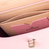 Interior view of BLACKWOOD Aurora Purple Heart Shiny Rose handbag with leather lining and pocket