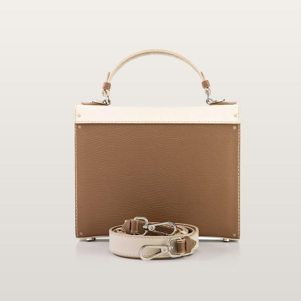 Fjord Beige/Cappuccino Saffiano - Blackwood Atelier - Wood and Leather Shoulder Bag for Women