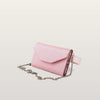 BLACKWOOD Essence Shiny Rose pink leather phone bag with chain strap, front view