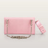 Back view of BLACKWOOD Essence Shiny Rose pink leather phone bag with detachable strap