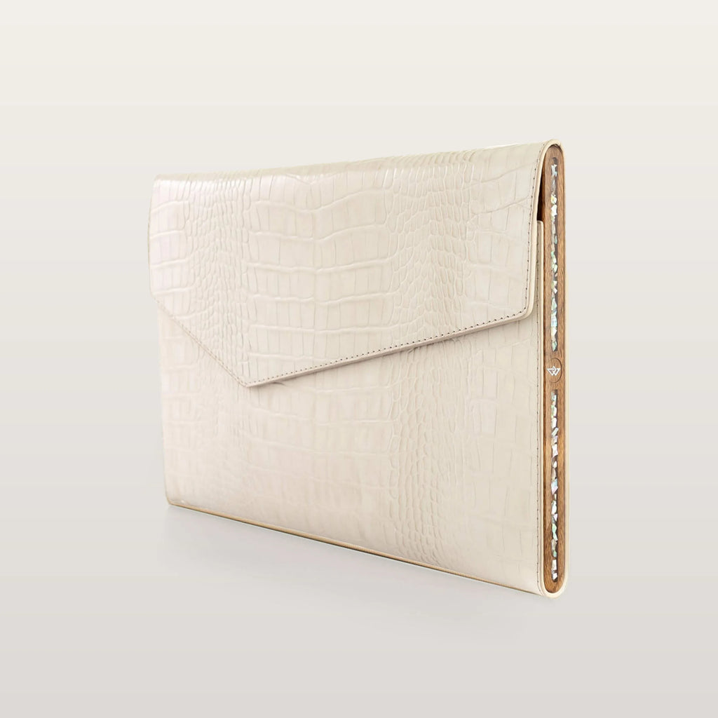 Beige Croco leather MacBook case by BLACKWOOD Atelier