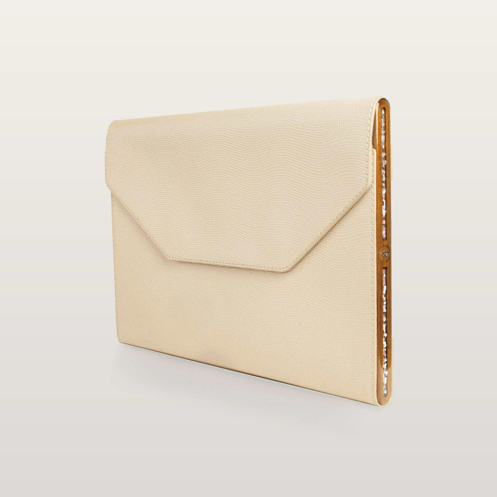 Beige Saffiano leather MacBook case by BLACKWOOD Atelier