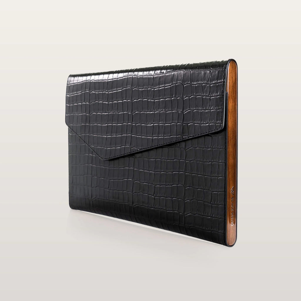 Black Croco leather MacBook case by BLACKWOOD Atelier