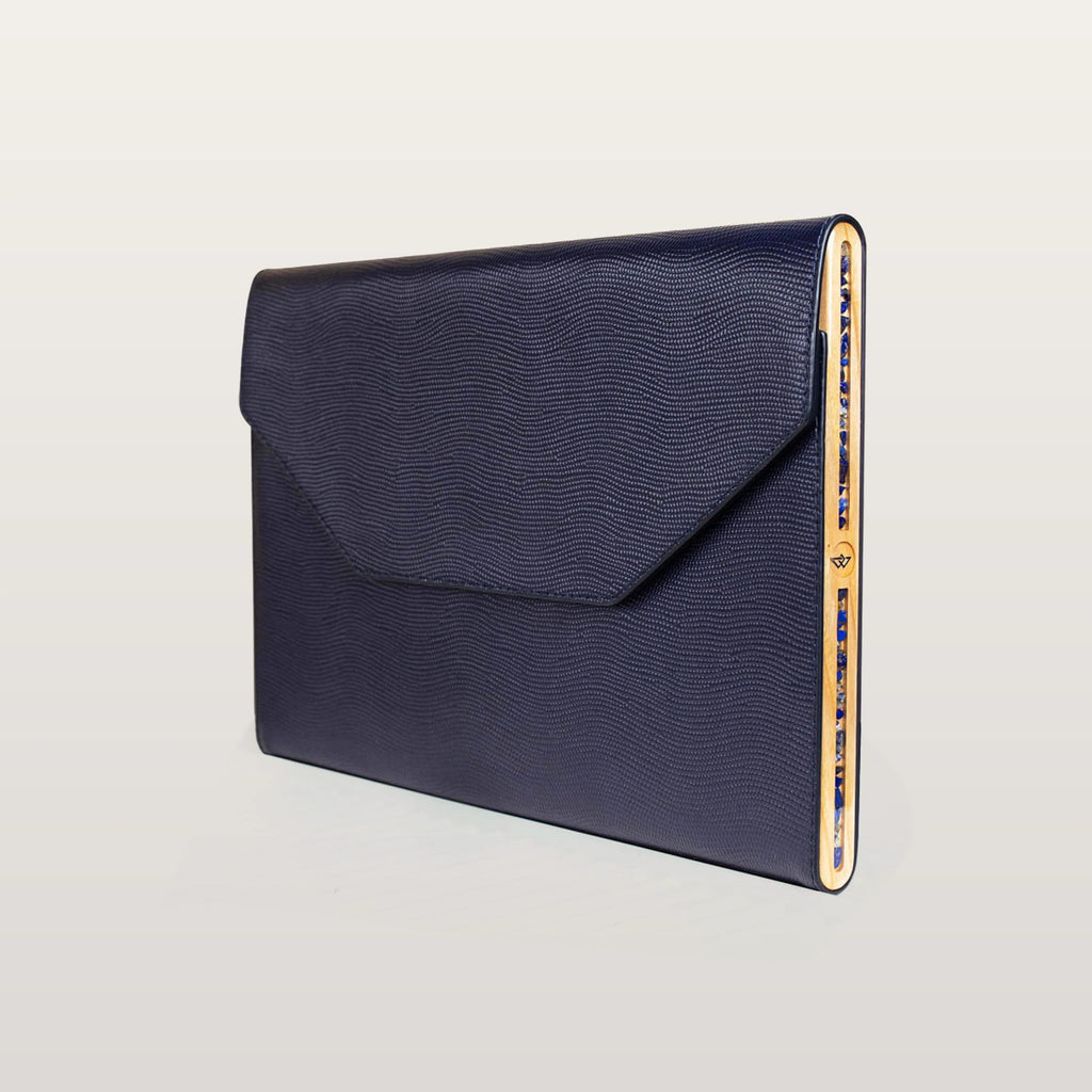 Deep Blue Saffiano leather MacBook case by BLACKWOOD Atelier