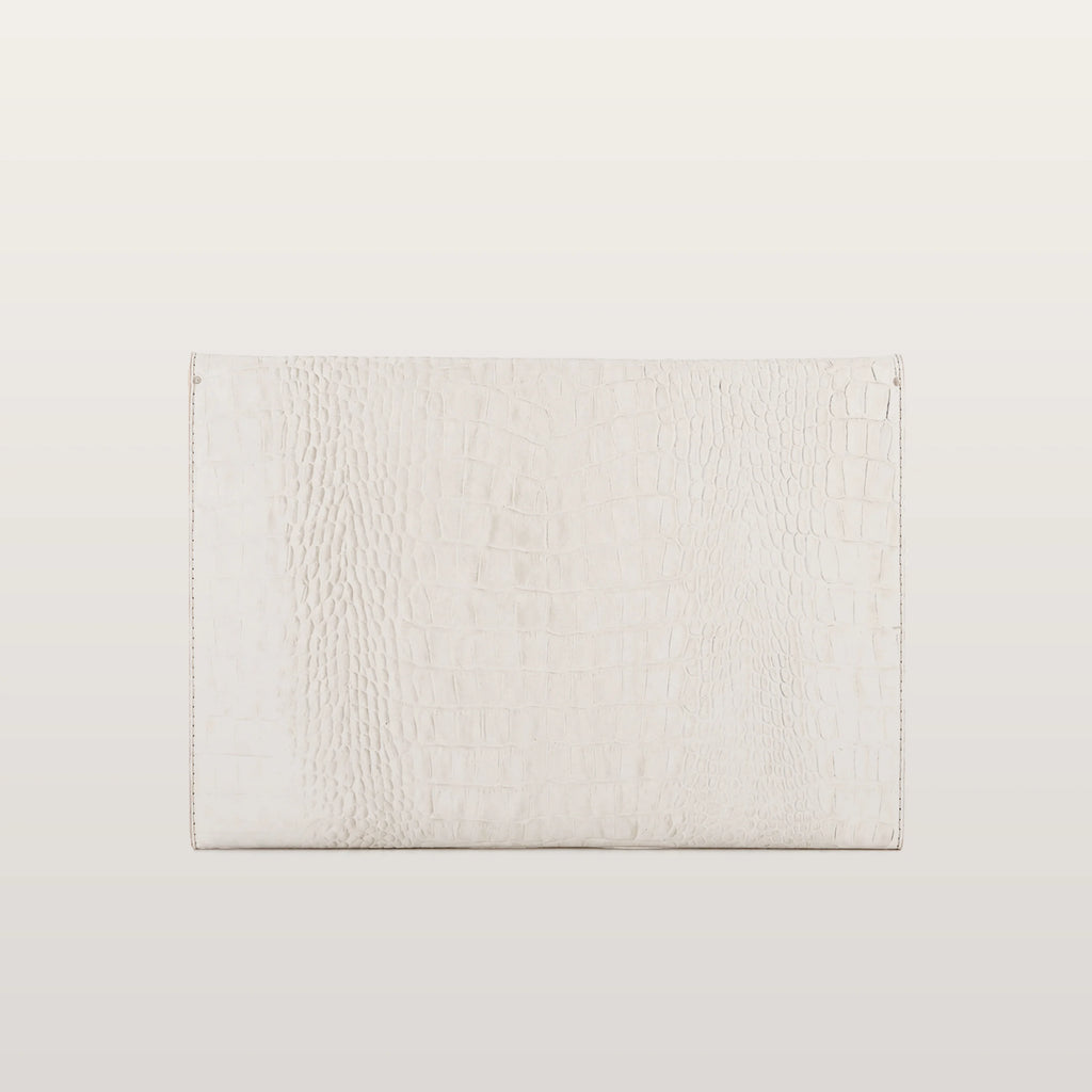 Beige Croco leather MacBook case detail with refined saffiano texture