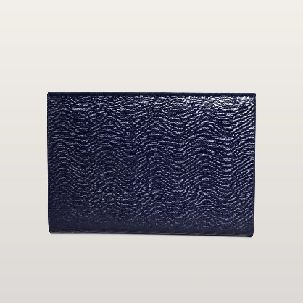 Deep Blue Saffiano leather MacBook case detail with refined saffiano texture