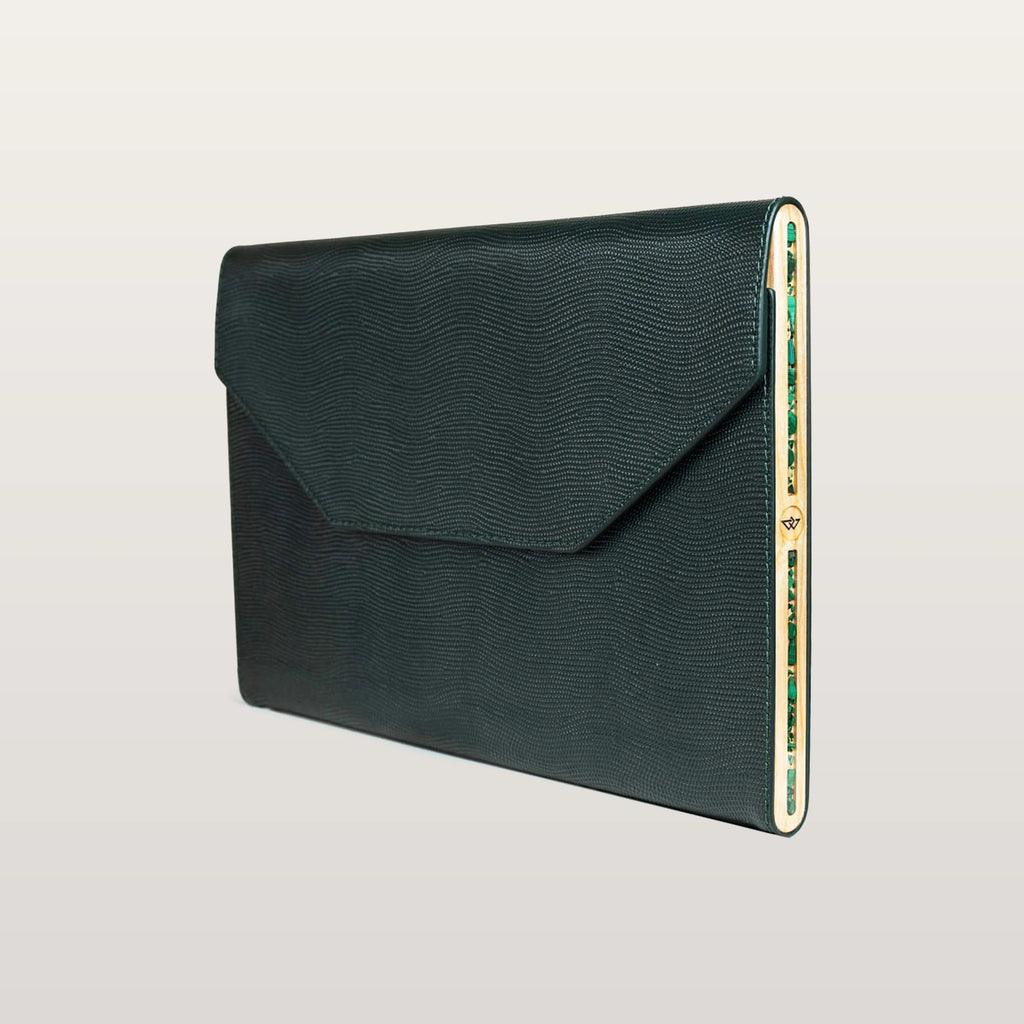 Green Saffiano leather MacBook case by BLACKWOOD Atelier